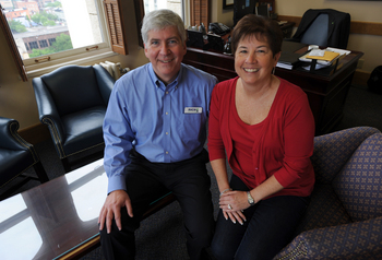 Rick and Sue Snyder in Ardesta office 10th floor.JPG